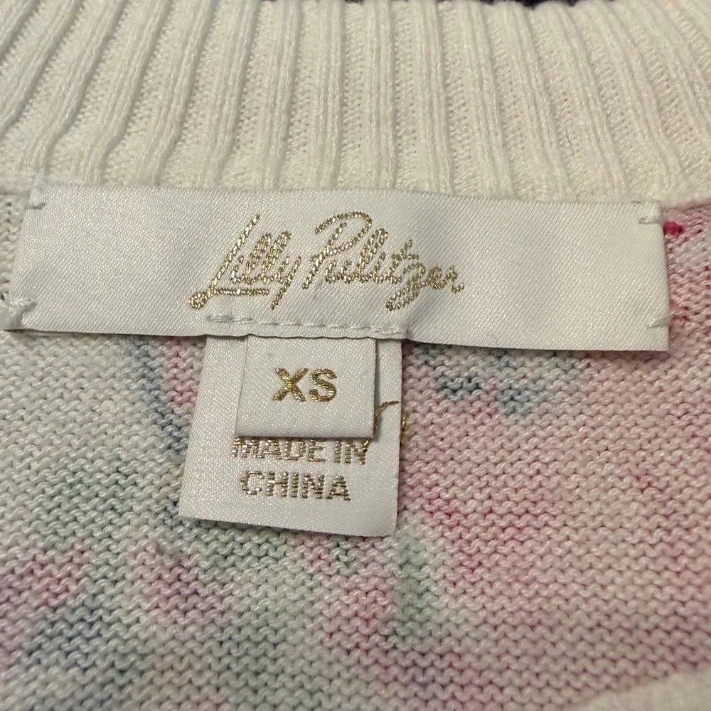 Lilly Pulitzer Lightweight Print Crew Neck Sweater XS Cotton Blend White Red - Picture 5 of 5